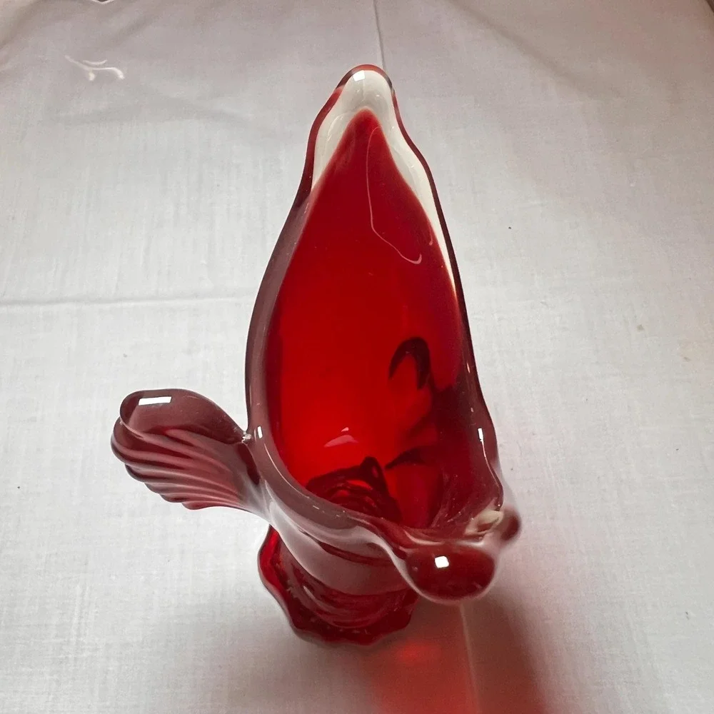 VTG Ruby Red Art Glass Vase Flying Fish Bud Vase Cranberry Glass